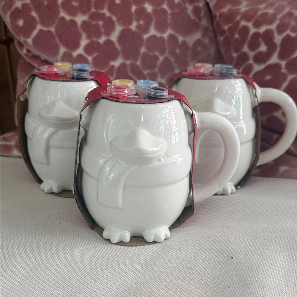 3 penguin paintable mugs Christmas gift kids craft